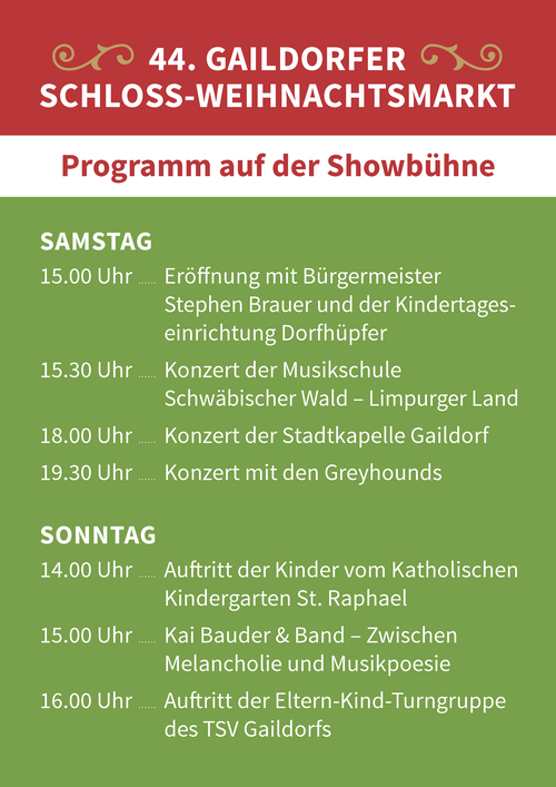 Showbühnen-Programm Gaildorfer Schloss-Weihnachtsmarkt 2025